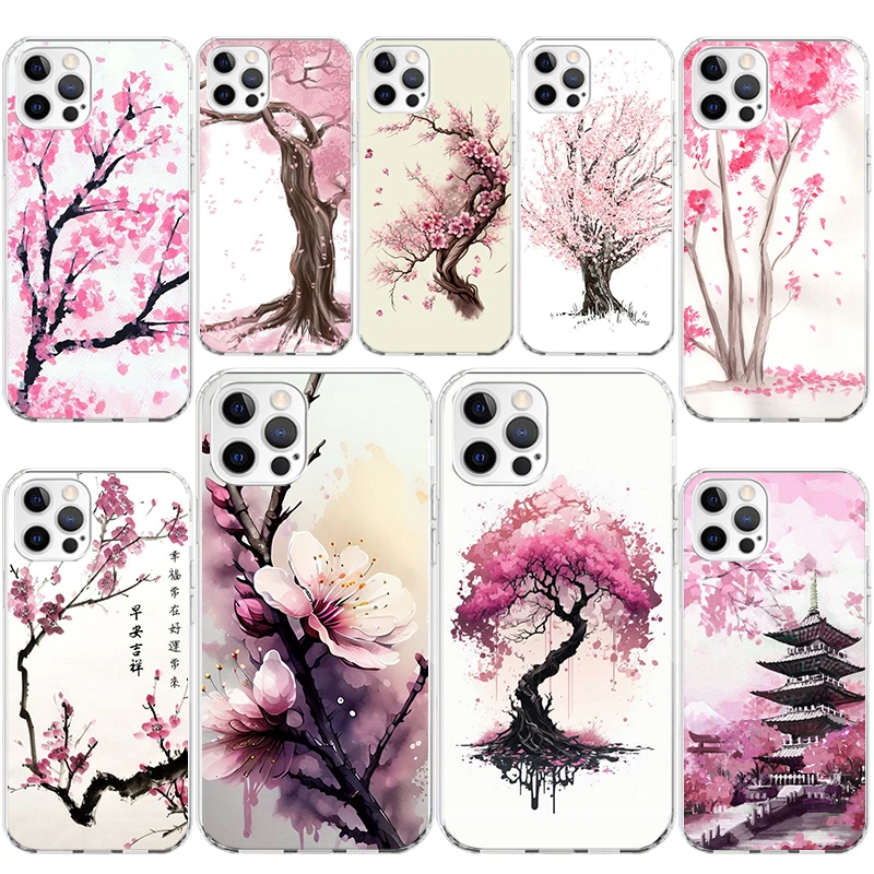 Custodia Morbida In Silicone Cherry Blossom Tree Per Apple Iphone 11 14 15 Pro 12 13 Mini Xr X Xs Max 7 Plus 8 + Cover