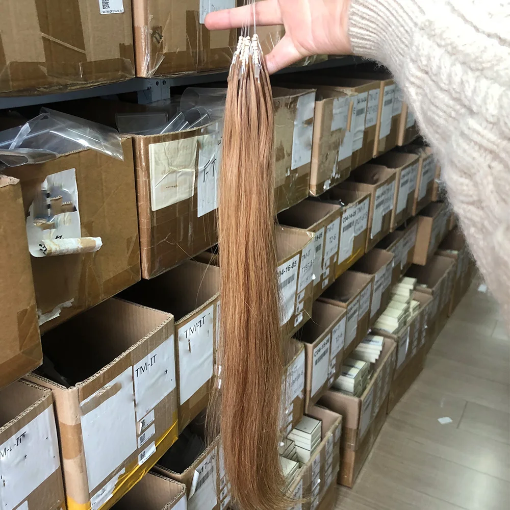 8D Micro Bead Human Hair Extensions 100% Human Hair Natural Brown Invisible Silicone Nano Ring Micro Bead Extensions