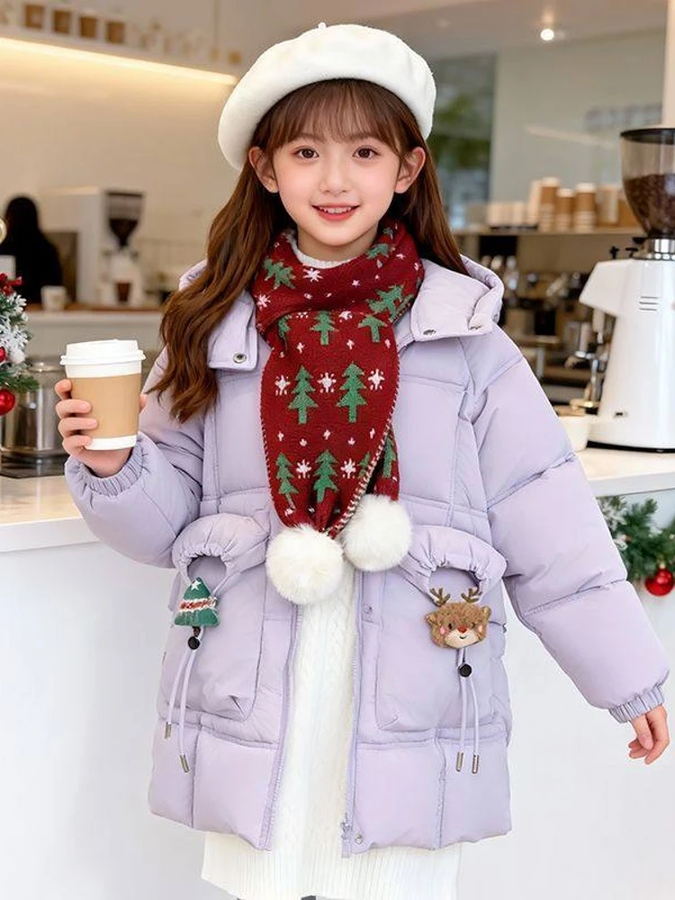 여아용 빨간색 두꺼운 면 재킷 크리스마스 패션 겨울옷 어린이 외투 새해 방문 무브랜드