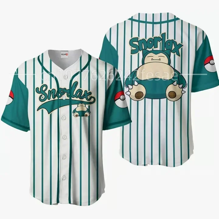 

Custom Name Anime Snorlax Cartoon Baseball Jersey Men's and Women's And Kids's Short Sleeve Sportswear Pokemon Baseball Shirt