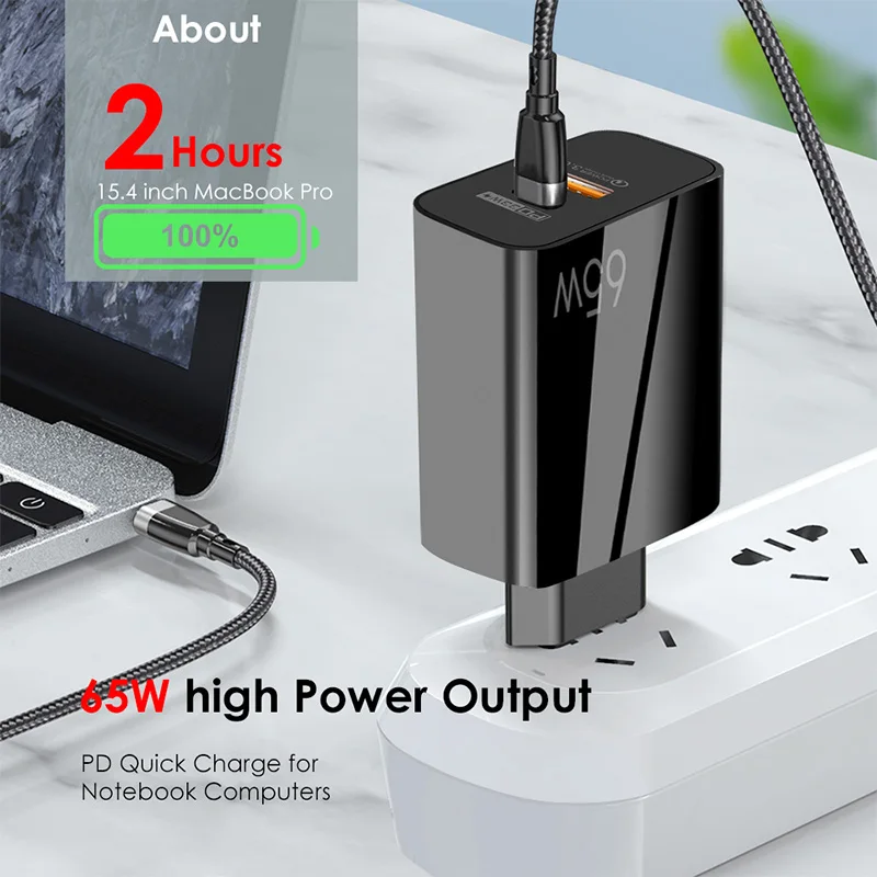 65 watt usb c charger 65W Gallium Nitride USB Charger PD Smart Fast Charging Cell Phone Charging Head QC3.0 Laptop Universal Quick Gan Charging Source quick charge usb c