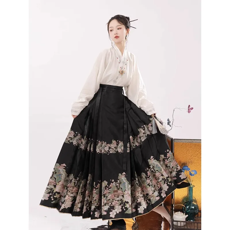 Spring Weaving Gold Imitation Makeup Flower Horse Face Skirt Chinese Style Original Hanfu Chinese Style Ancient Costume ancient hanfu ribbon flower parasol clear chinese lace umbrella cosplay props flower women paraguas sun oil paper parasol uv