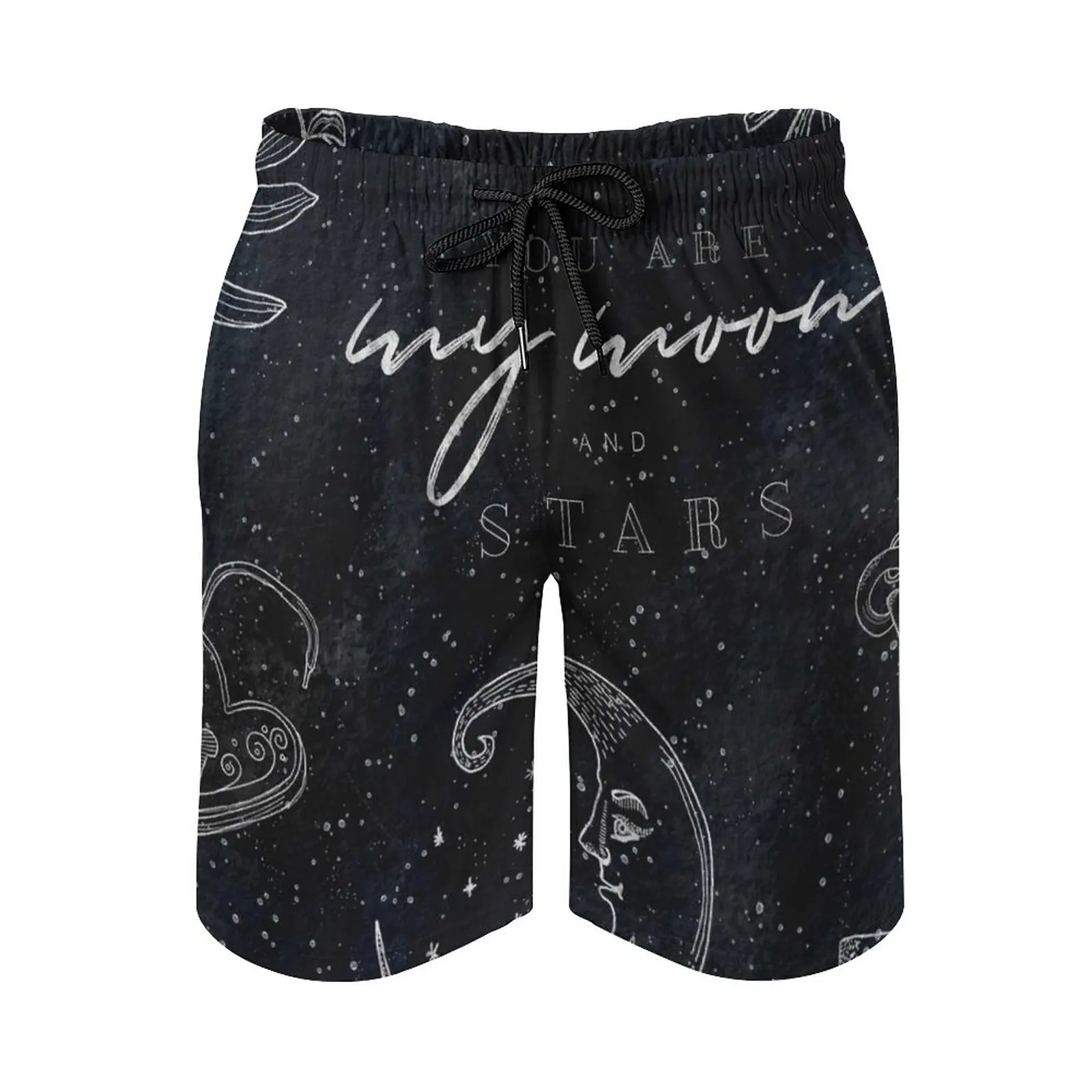 

You Are My Moon And Stars Men's Beach Shorts With Mesh Lining Surfing Pants Swim Trunks Alchemy Astrology Boho Celestial Cosmic