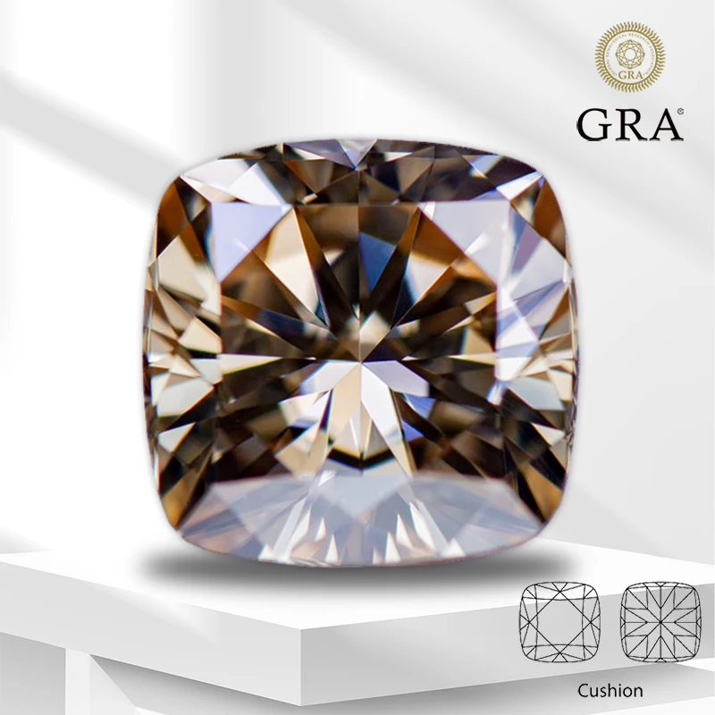 

Moissanite Lab Grown Diamond Primary Color Champagne Cushion Cut Gemstone for Advanced Jewelry Making Materials with GRA Report