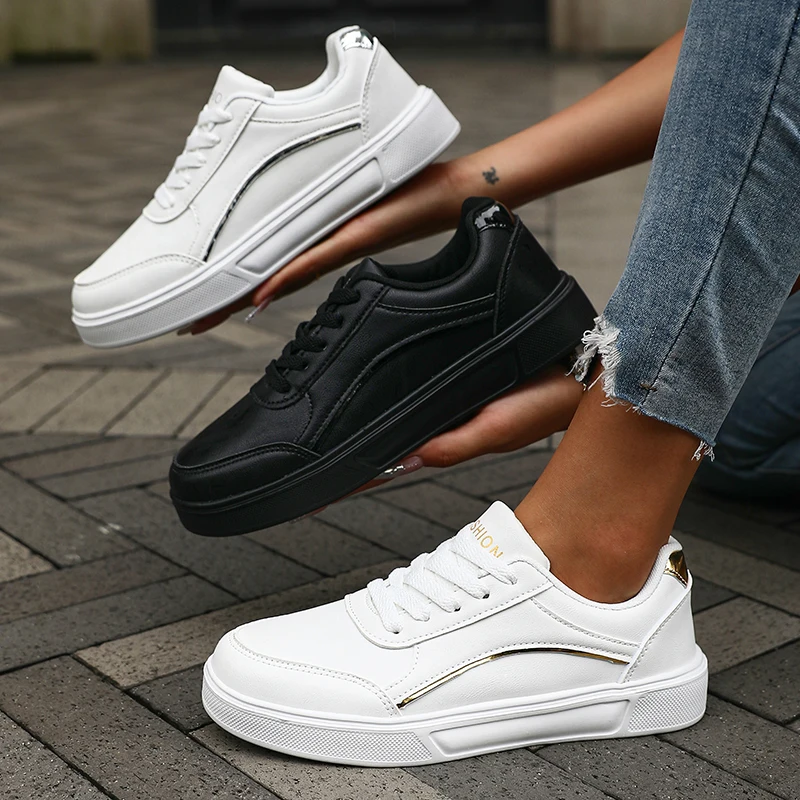 Fashion White Skate Shoes for Women Sleek Silver Detailing Durable Leather Cushioned Women Shoes Lightweight Feel Easy To Clean