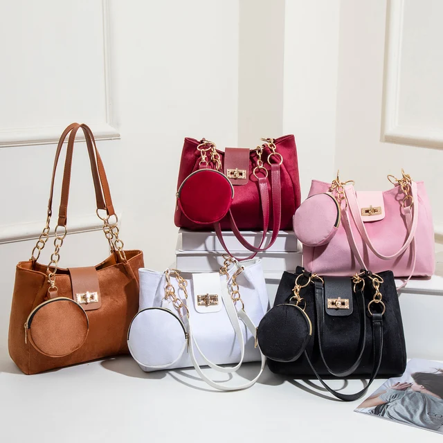 Solid color casual single-shoulder tote bag, versatile and elegant handbag for women