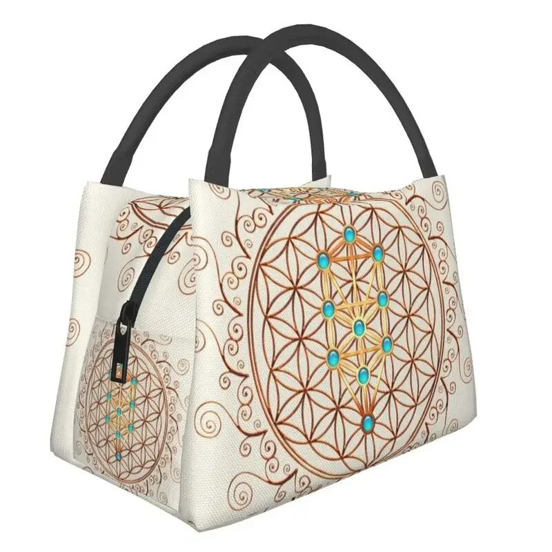 

Flower Of Life Insulated Lunch Bag for Women Leakproof Sephiroth Sacred Geometry Mandala Thermal Cooler Lunch Tote