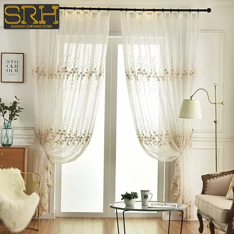 French Embroidery Tulle Bedroom Bay Window Living Room Curtain Blackout Decoration Luxury Gold Flower Window Screen Custom New 3