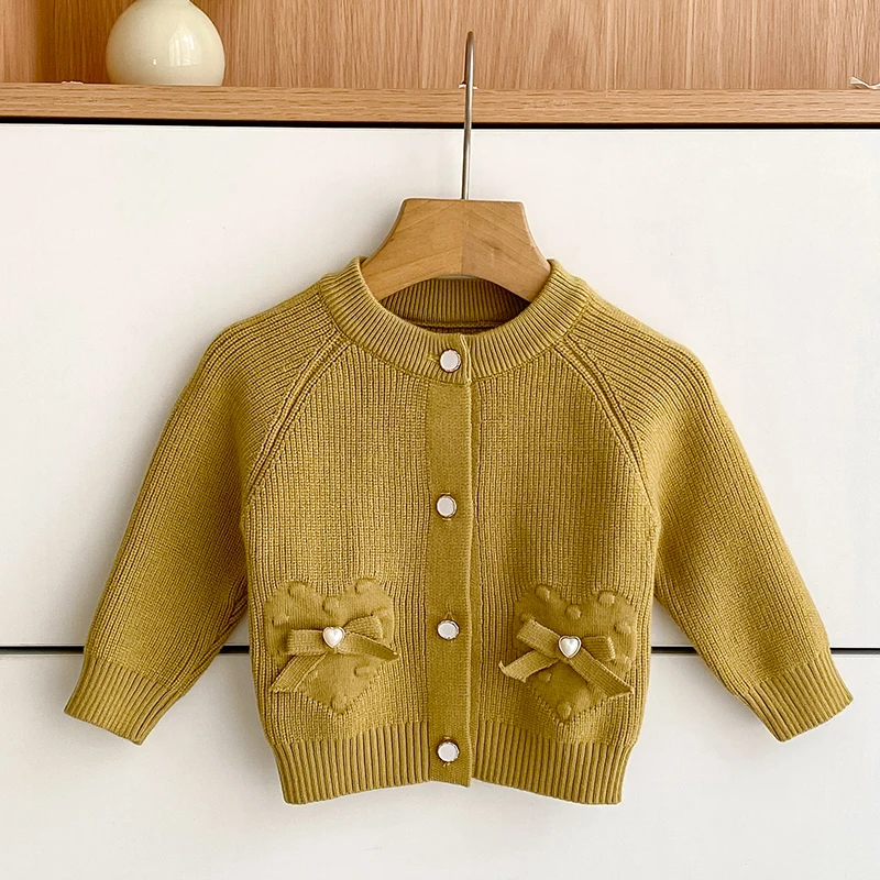 New Autumn Toddlers Knit Cardigans Bow Girls Knitted Sweaters