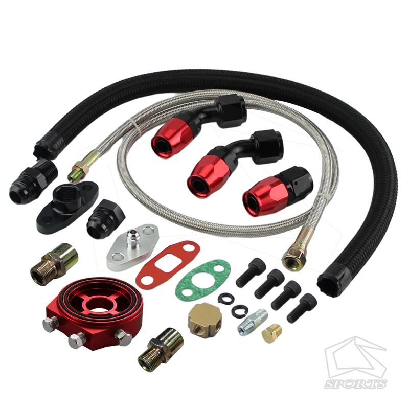 Universal Oil Filter Cooler Sandwich Adapter Plate +turbo Oil Return