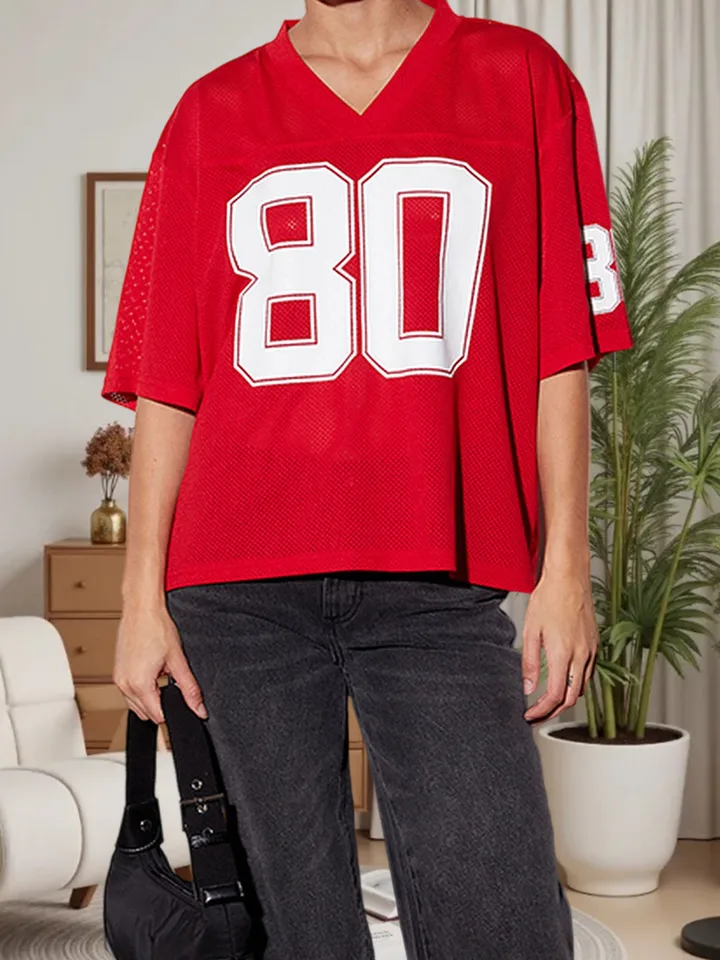 Womens Breathable Mesh Jersey V Neck Sports T Shirt