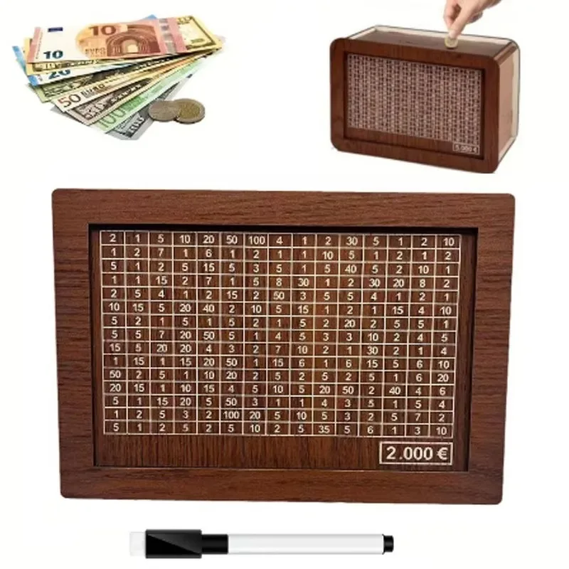 Wooden Piggy Bank 10000&euro; Saving Box with Counter for Children