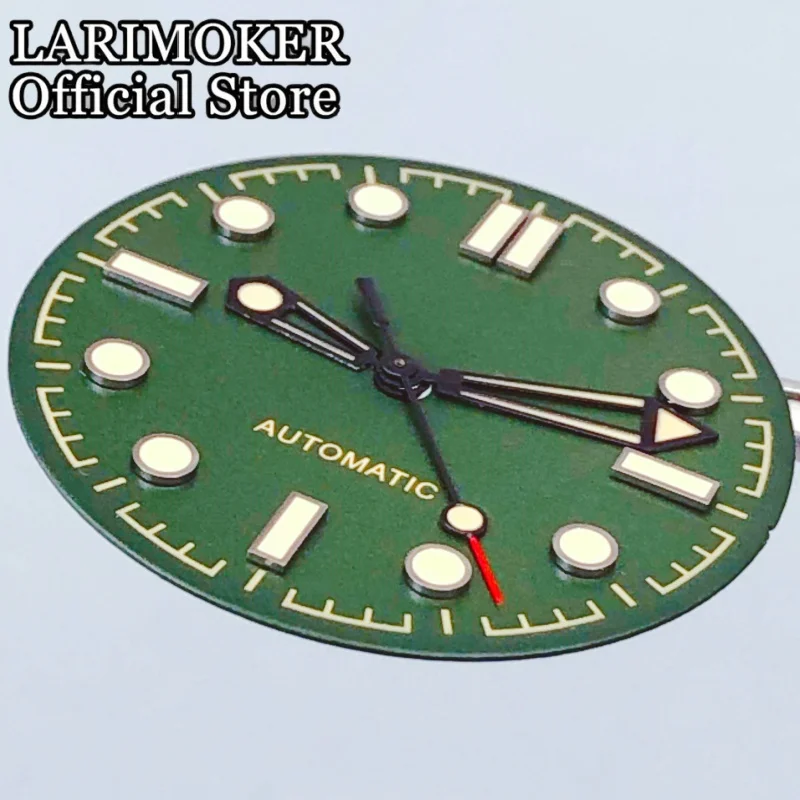 LARIMOKER Neues 31 mm grünes Zifferblatt und Zeiger mit grün leuchtender Passform NH35 Mingzhu2813 Miyota ETA PT5000 Uhrwerkzubehör – Detail 6