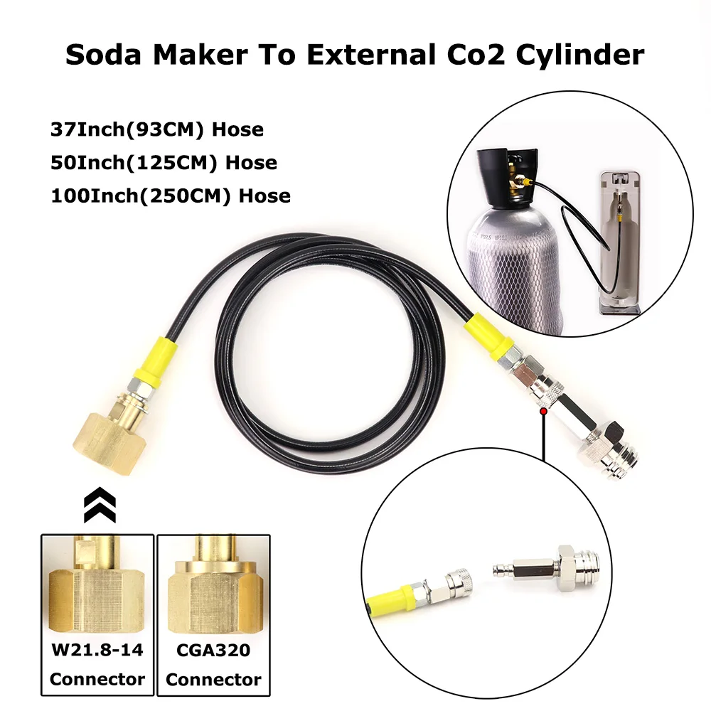 Adaptador de tanque de Co2 externo, Kit de manguera compatible con Sodastream y W21.8-14 o CGA320, desconexión rápida