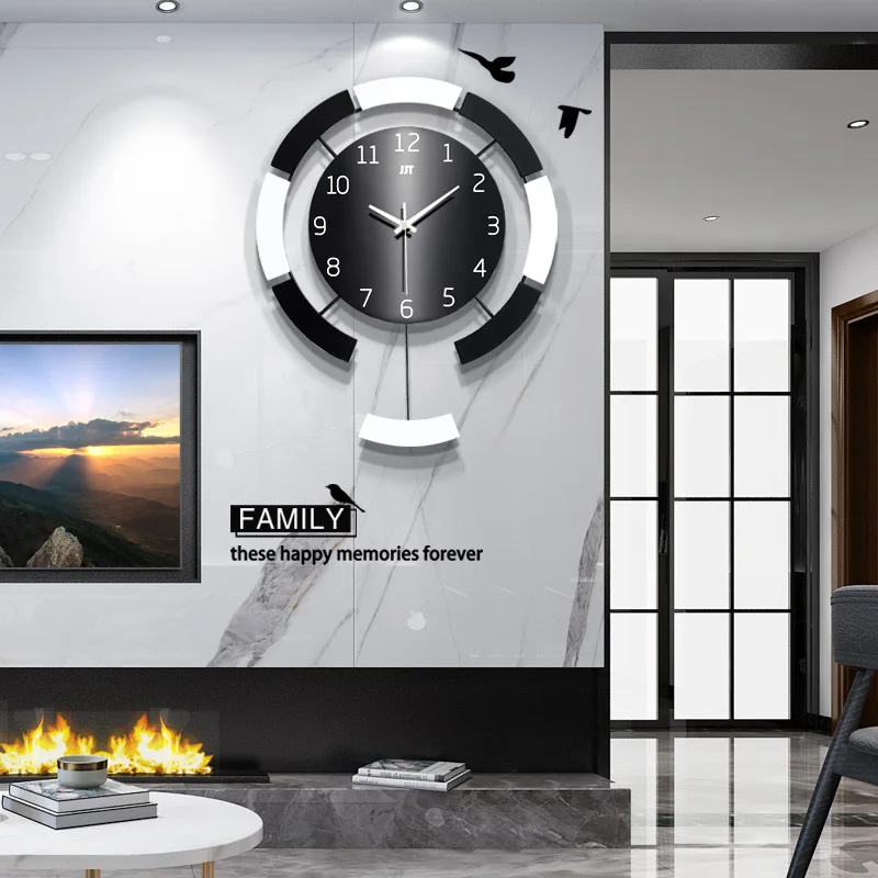

60X50cm Large Nordic Swinging Wall Clock Modern Design Wood Living Room Wall Watch horologe Silent Home Decor Hanging Clocks