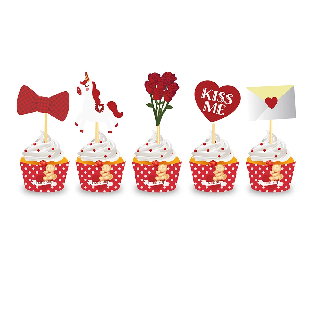 

20Sets Valentine's Day Party Cupcake Wrappers Edge DIY Rose Flowers Cake Cups Toppers Wedding Birthday Party Cupcake Decoration