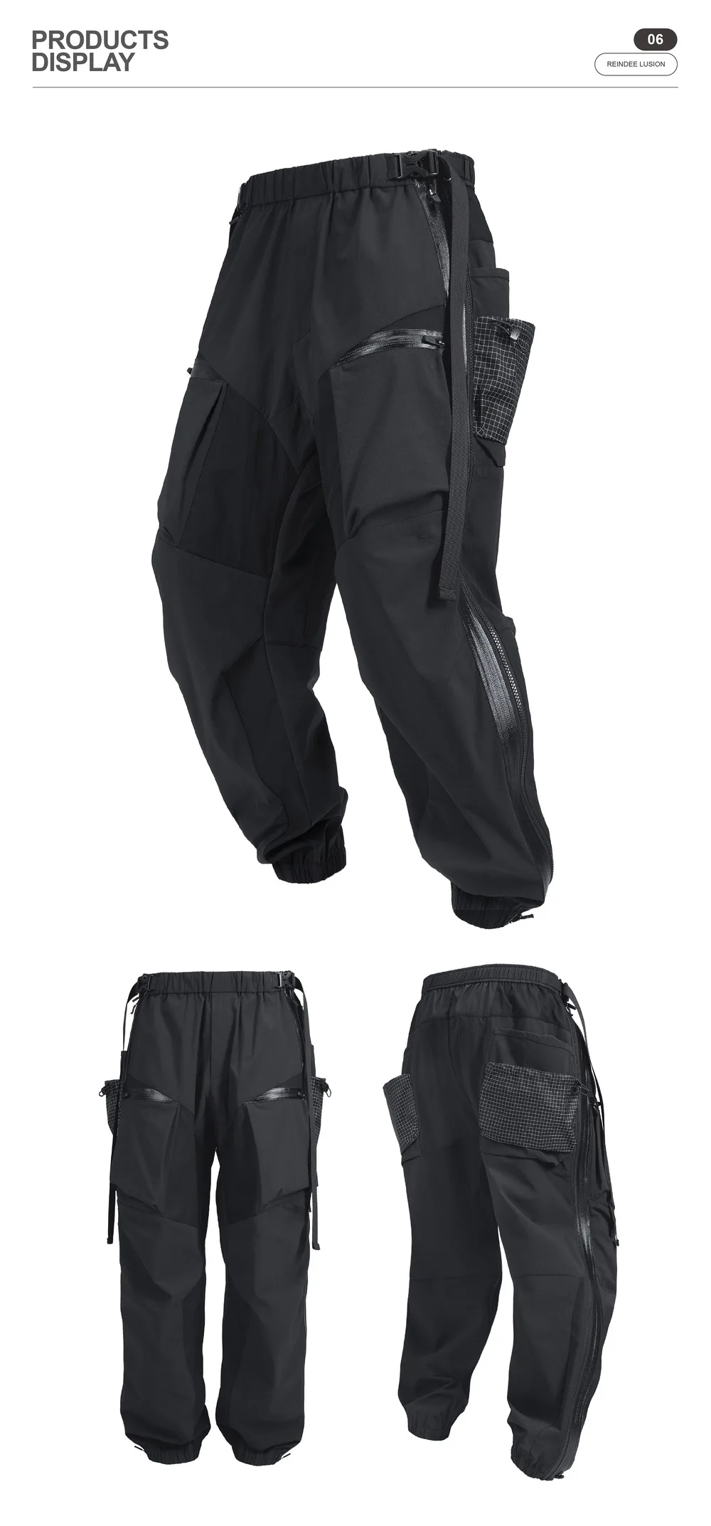 Reindee lusion 23aw quick release zipper waterproof pants integrated waist adjustment multiple pockets techwear gorpcore