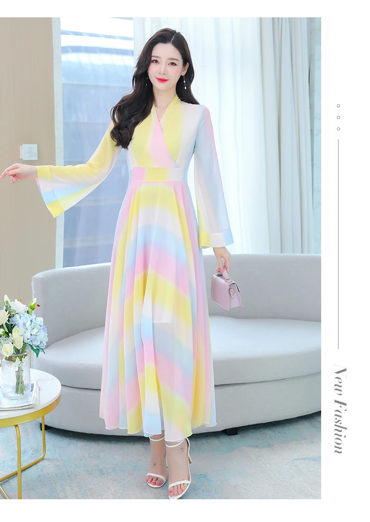 Elegant Chiffon Beach Casual Long Sleeve Dresses Women Clothing Spring Summer Prom Korean Fashion Maxi Dress 2023 Luxury Evening