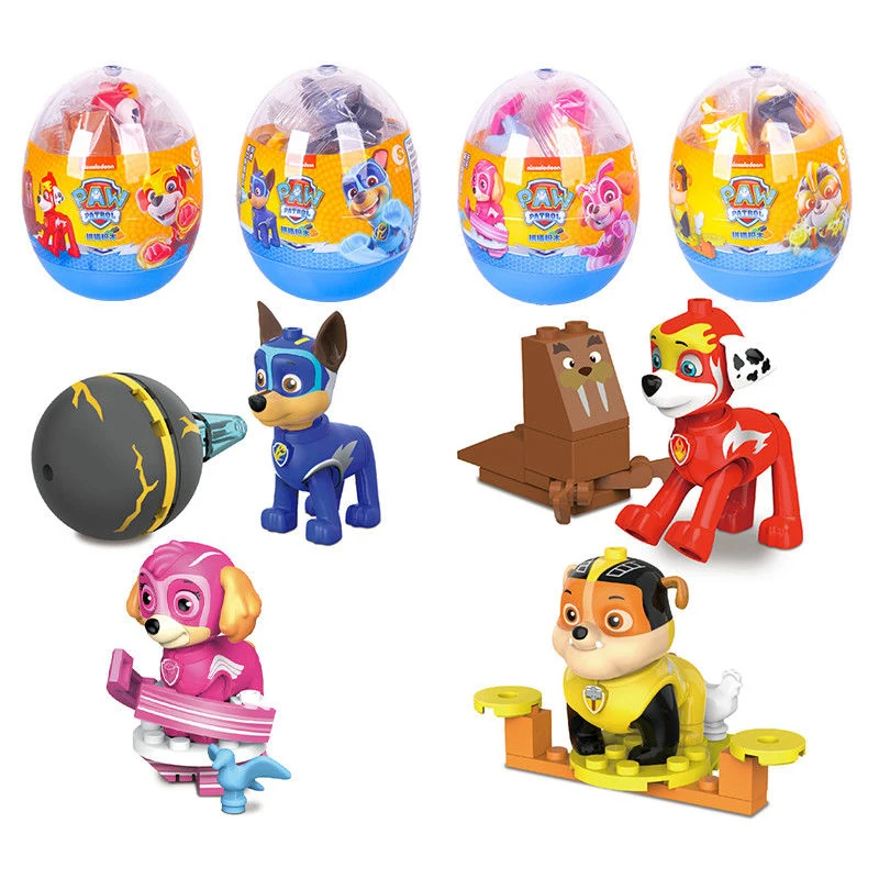 Confezione Da 2 Pezzi Genuine Paw Patrol Egg Block Action Figure Toy Mighty Pup Super Paw Chase Marshall Skye Macerie Anime Toy Regalo Per Bambini