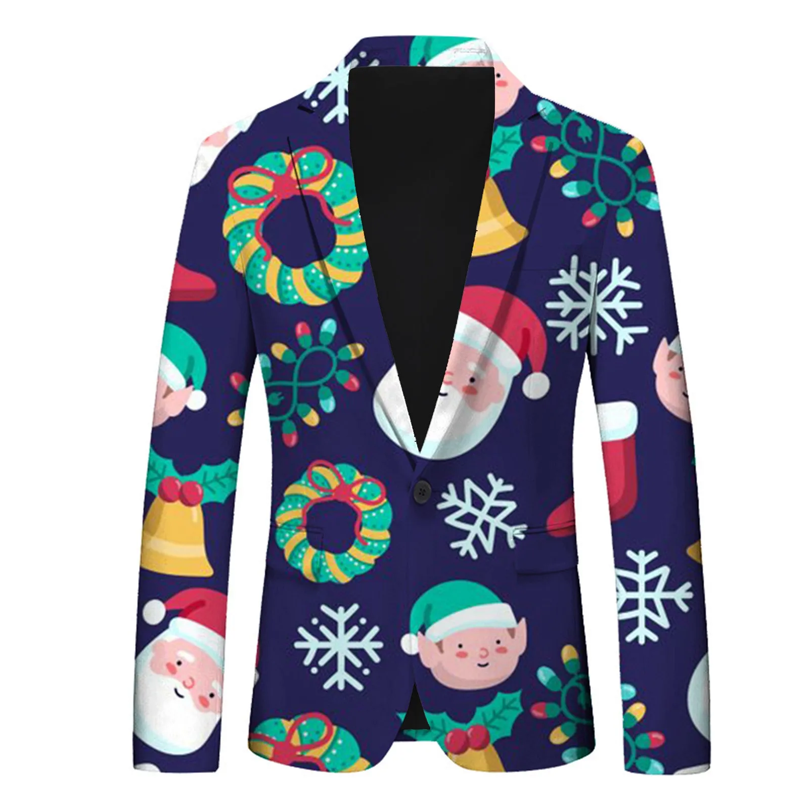 Snowflake Print Men's Christmas Blazer Jackets Pocket Lapel Slim Fit Button Up Suit Coat Party Wear for Wedding