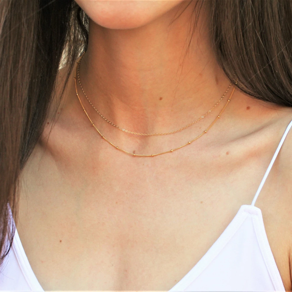 Collares de cadena de acero inoxidable y bola para mujer, collares delicados de Color dorado, a la moda, en capas, joyería de calidad de lujo, venta al por mayor, | - AliExpress