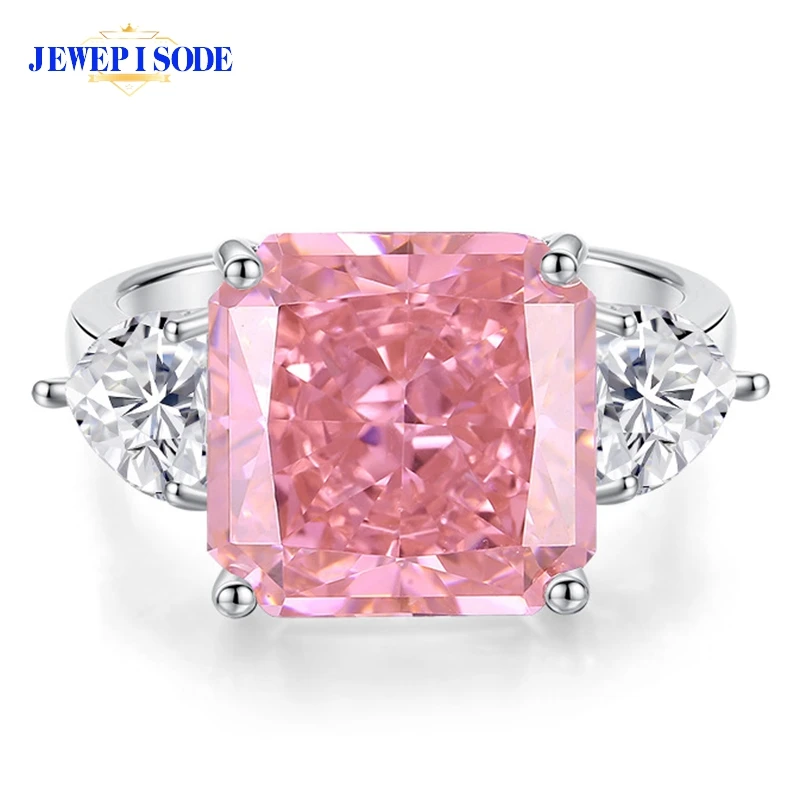 

JEWEPISODE 100% 925 Sterling Silver 8CT Crushed Ice Cut Pink Sapphire Aquamarine Wedding Party Ring Fine Jewelry Drop Shipping