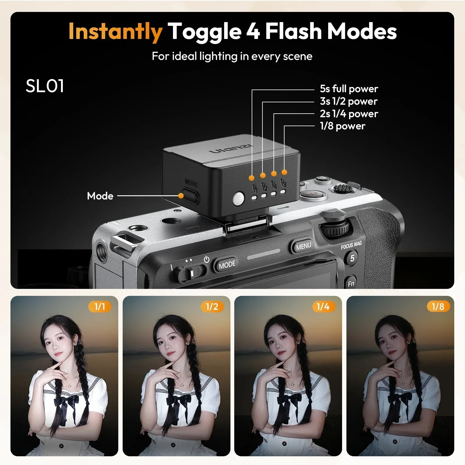 Ulanzi SL01 SL02 SL03 Mini Camera Flash Light SpeedLite GN8 6500K for Canon Sony Nikon Camera DSLR Vlog Live Outdoor Photography 3