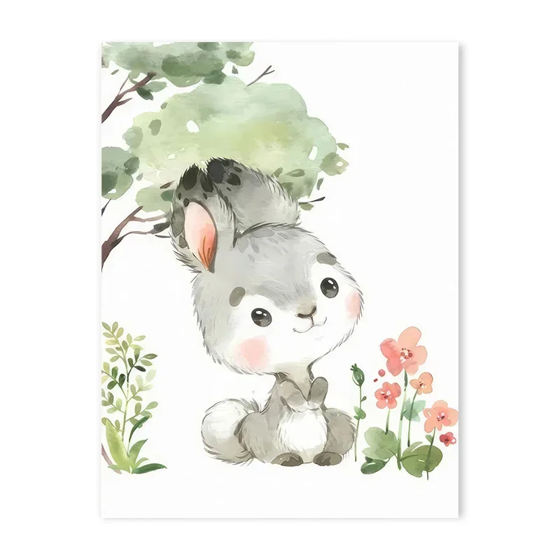 thumbnail image 1 of Impresiones de guardería de bosque, animales del bosque, ciervo, conejo, oso, zorro, arte de pared personalizado, pintura en lienzo, póster, imágenes de pared, decoración de habitación de niños, 1 of 5