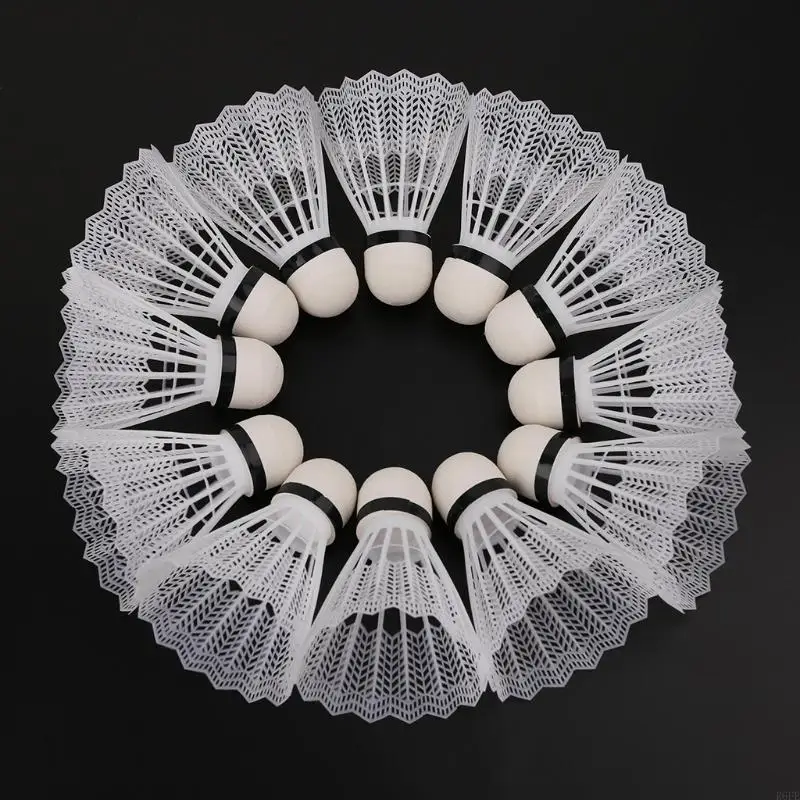 R6FE 12Pcs White Badminton Plastic Shuttlecocks Indoor Outdoor Gym Sports Accessories