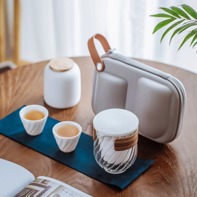 

Керамический портативный дорожный чайный сервиз, чайный сервиз Gaiwan, офисный быстрозаваривающий чайный сервиз, один чайник, три чашки, один резервуар для хранения