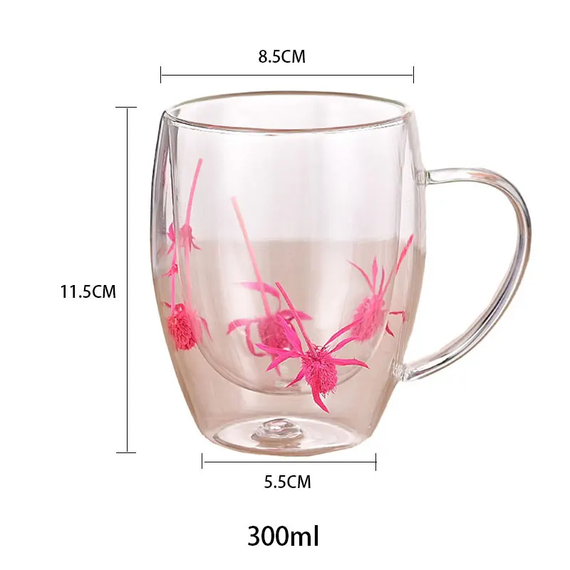 Double Wall Glass Flower Cup Dry Flowers Funny Aesthetic Cups Tea