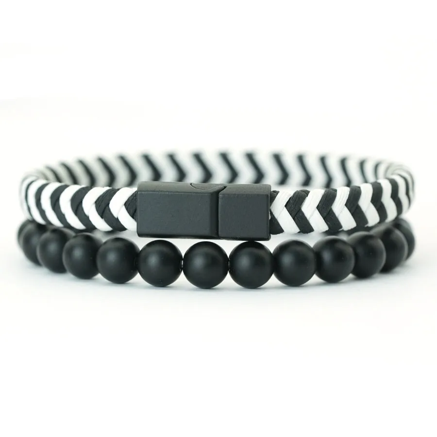 Onyx Stone Leather Men Bracelet Handmade