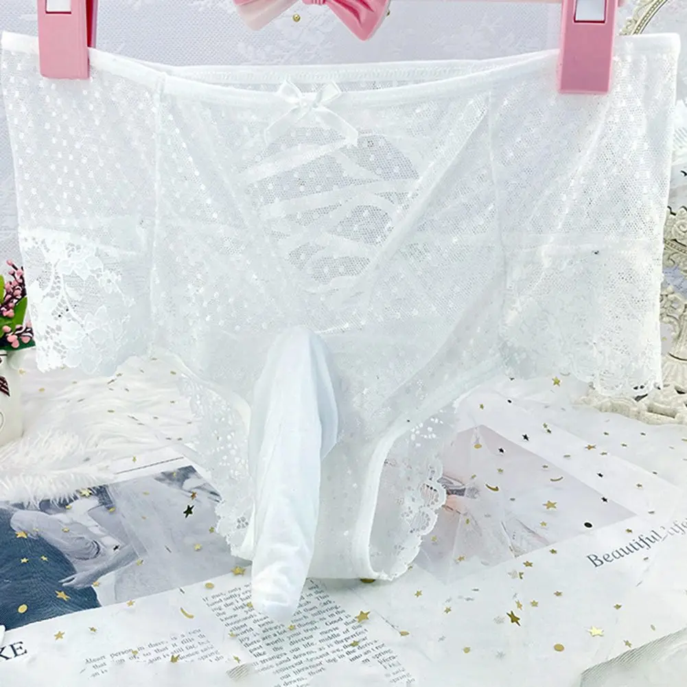 

Mens Sexy Underwear Sissy Pouch Panties Mid-rise Lace Briefs Underpants Mesh Sheer Hollow Out Erotic Lingerie See-through Pants