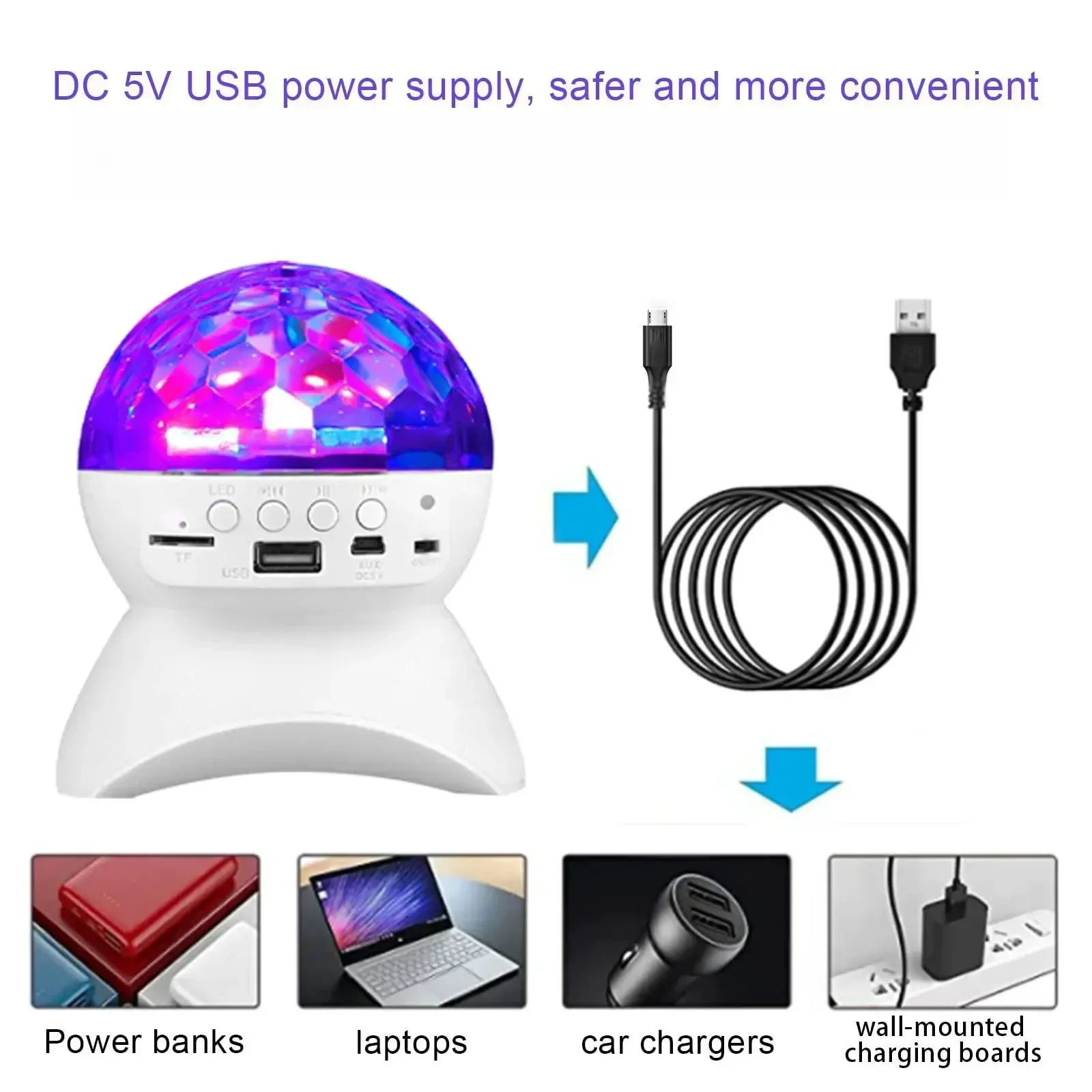 LED 디스코 볼 조명, 회전 블루투스 음악 무대 조명, 결혼식 장식 주변 조명, USB 충전식 RBG 효과 조명