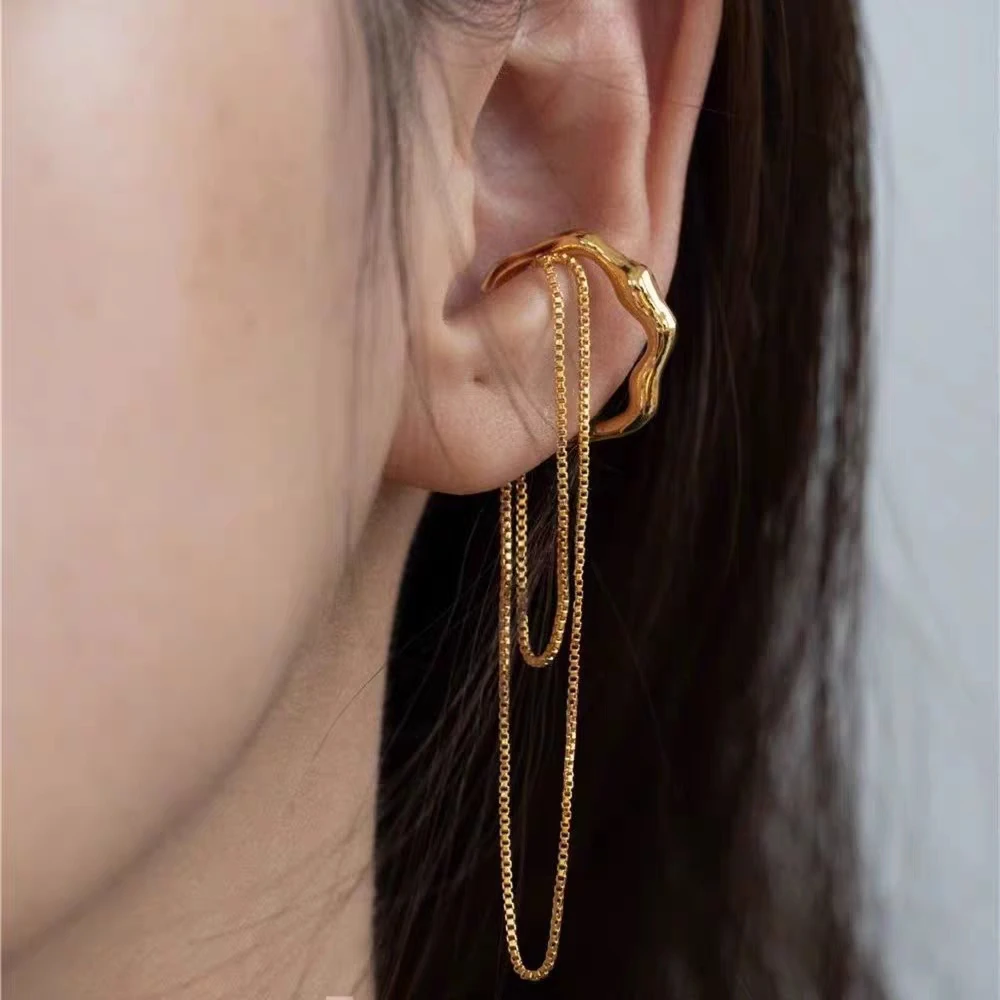 Long Tassel Chain Y2k Ear Clip Without Hole Earring for Women