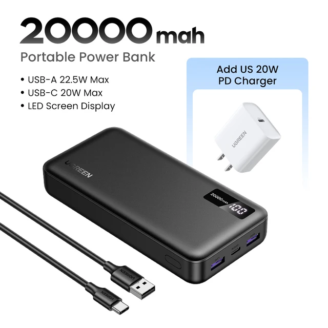 ※ゆう　漢pow　2袋 UGREEN 20000mAh PD 20W Power Bank Carga Rápida Portátil PowerBank