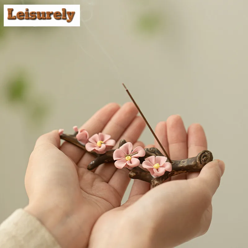 Handmade Pinched Plum Blossom Flower Incense Holder Incense Smoke Waterfall Incense Burner Aromatherapy Censer Pen Rest Ornament