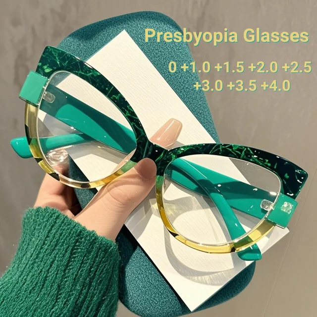Nouvelles lunettes œil de chat haute définition à la mode avec grand cadre, conception de blocage de couleur et lunettes Anti-lumière bleue multicolores 1