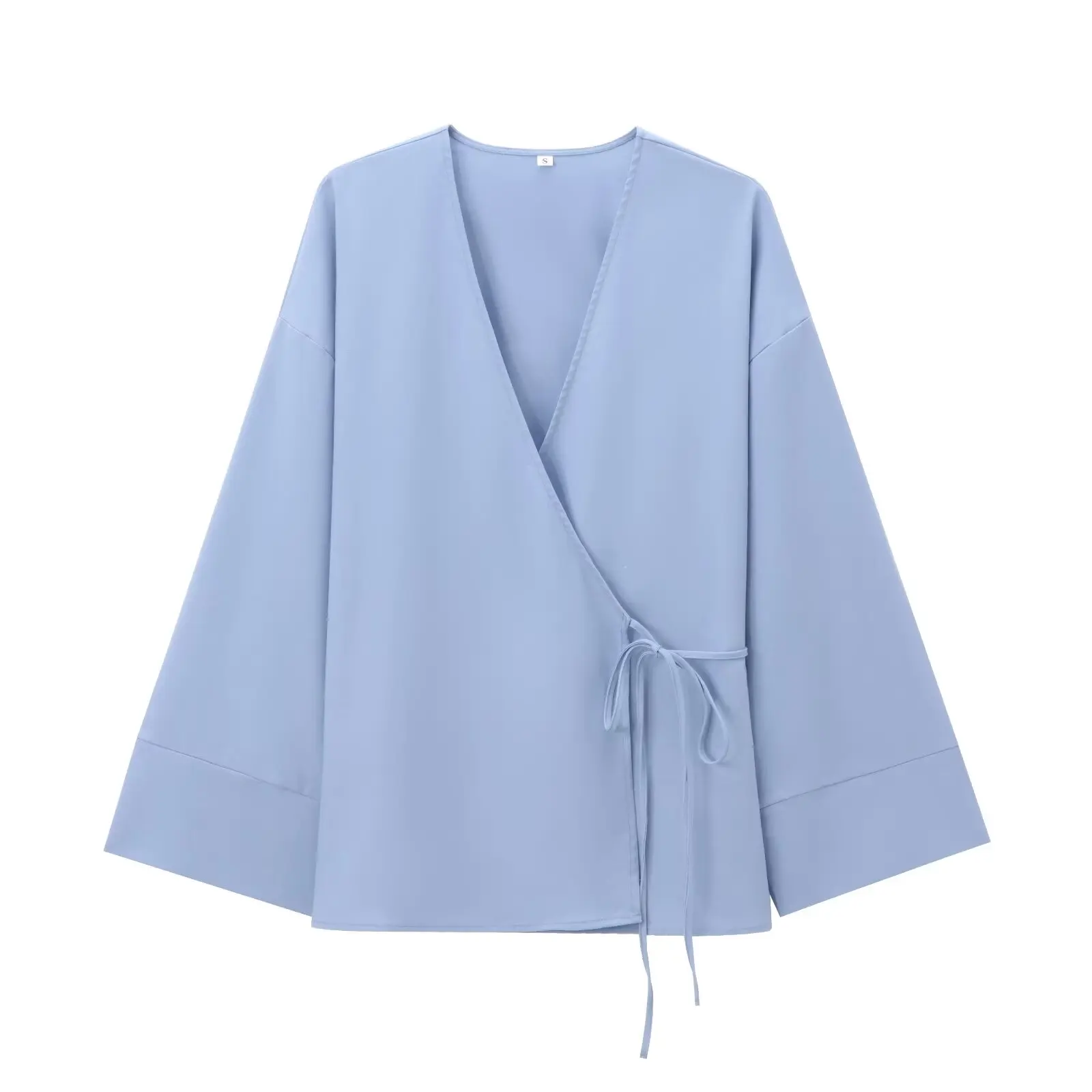 HH TRAF para mujer, blusa estilo kimono de manga larga con cuello en V y cordones para mujer, nueva blusa holgada informal asimétrica con cinturón liso para mujer