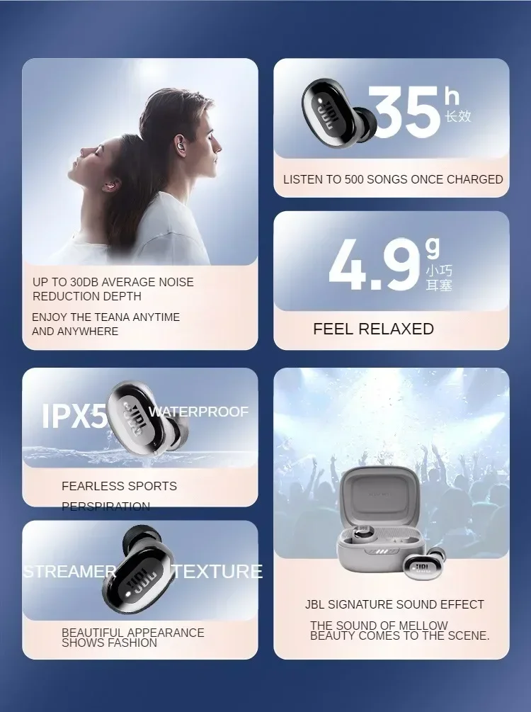 Original JBL LIVE FREE2 True Wireless Bluetooth Earphone Noise-cancelling Earbuds Music Sports Headset IPX5 Waterproof Antisweat