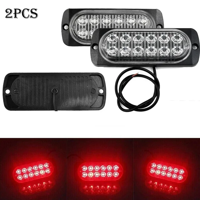 2Pcs 12 LED Strobe Lights Warning Flashing Beacon Warning Light 12V 24V Stroboscopes For Auto DRL Car Truck Red Light