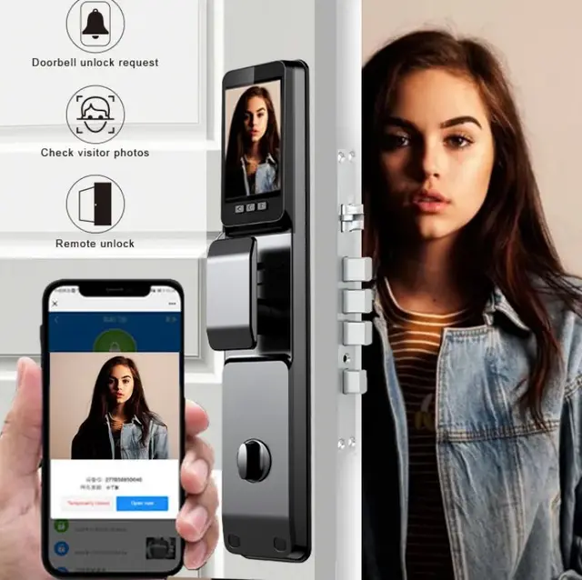 Tuya Electronic Automatic Smart Door Lock 3D Face Recognition Fingerprint Keyless Password Wifi Camera Rfid Card Home Lock 5