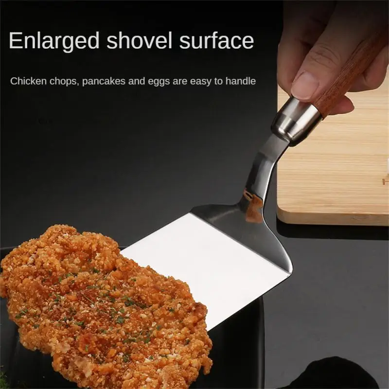 Stainless Steel Square Head Steak Cooking Spatula Wood Handle Pizza Shovel Pancake Beef Turner Scraper BBQ Utensils For Kitchen steak spatula wooden kitchen utensils