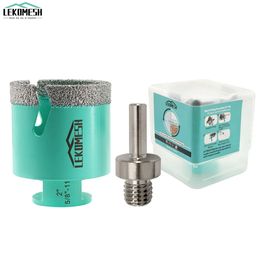 LEKOMESH Dia 50mm Diamond Dry Drilling Drill Core Bits + 5/8-11 Thread Porcelain Tile Granite Masonry Quartz Hole Saw