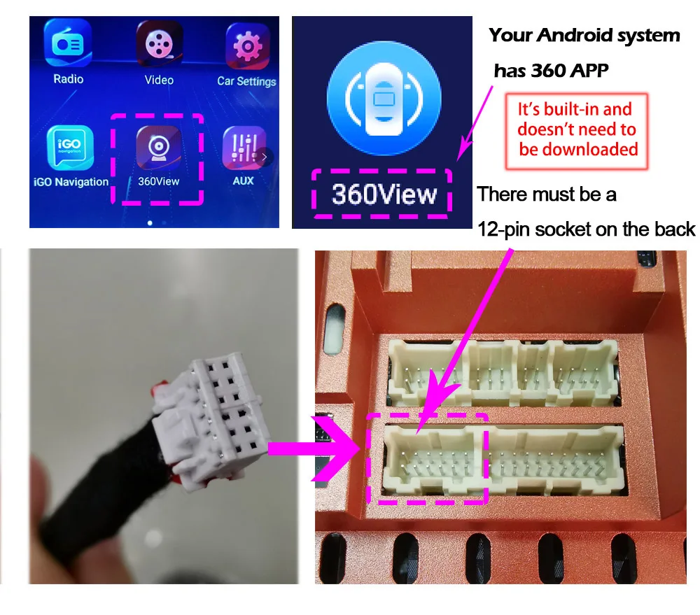 360 fotocamera per auto fotocamere anteriori e posteriori sinistra e destra per sistema multimediale Android con funzione fotocamera 360 integrata - immagine 2
