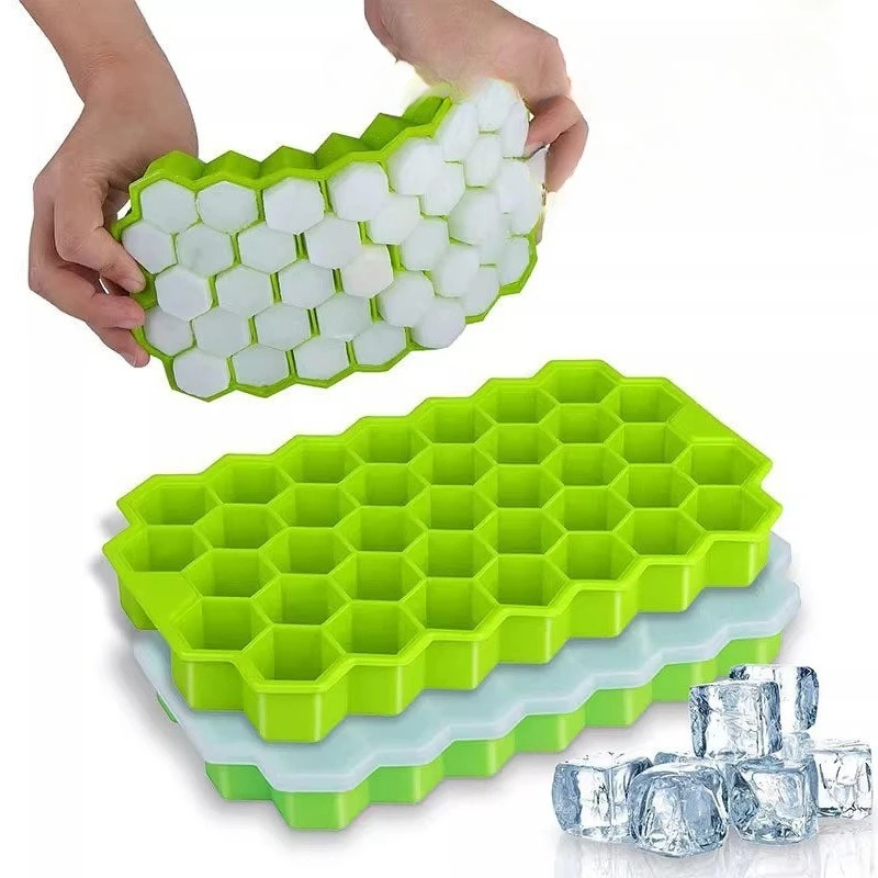 Honeycomb Ice Cube Tray with Removable Lid - BPA-Free Silicone Mold for Crystal Clear Ice, Easy Release Design for Cocktails