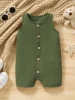 Baby's Comfy Cotton Button Front Bodysuit, Casual Solid Color Sleeveless Romper, Toddler & Infant Boy's Clothing 1