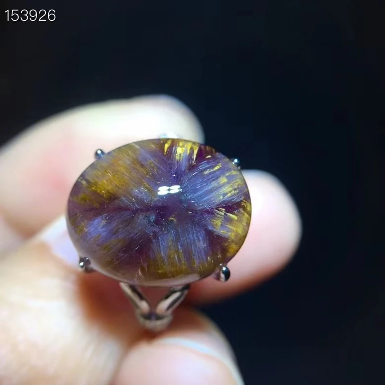 

Natural Red Auralite 23 Cacoxenite Adjustable Ring Purple Canada 16.1/13mm Rutilated 925 Sterling Silver AAAAAA