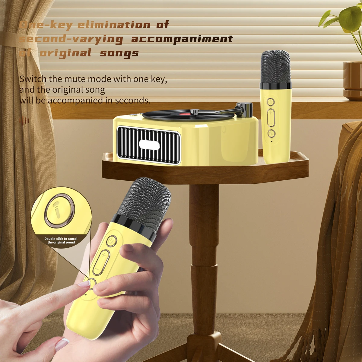 Record player Bluetooth speaker with microphone, classical and nostalgic music player, stereo, home speaker, travel music player