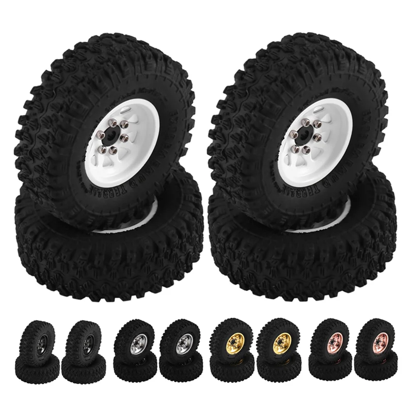 4er-Set Metall 1,0 Zoll Beadlock Deep Dish Felgen-Reifen-Set für 1/18 1/24 RC Crawler Car Axial SCX24 AX24 TRX4M FMS FCX24 Upgrade-Teile